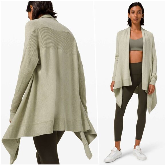 RARE Lululemon Soft Relaxed Fit Wrap Cardigan Cashmere Blend Green XS S NWOT - Picture 1 of 9